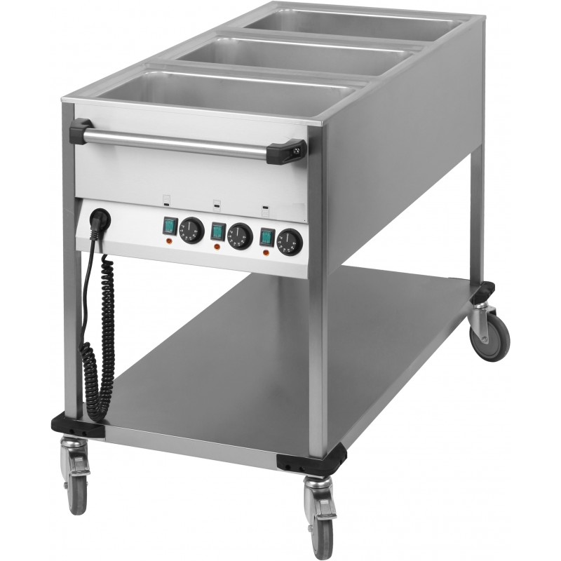 Chariot bain marie à eau 3 x GN1/1 profond