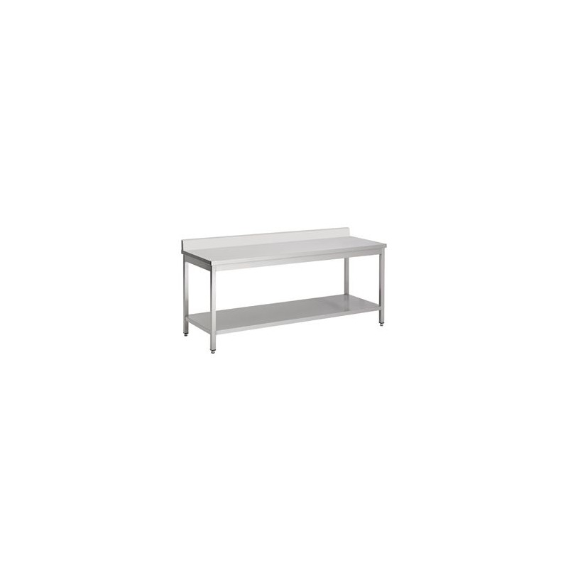 table inox adossée 2000 x 700 avec étagère inférieure