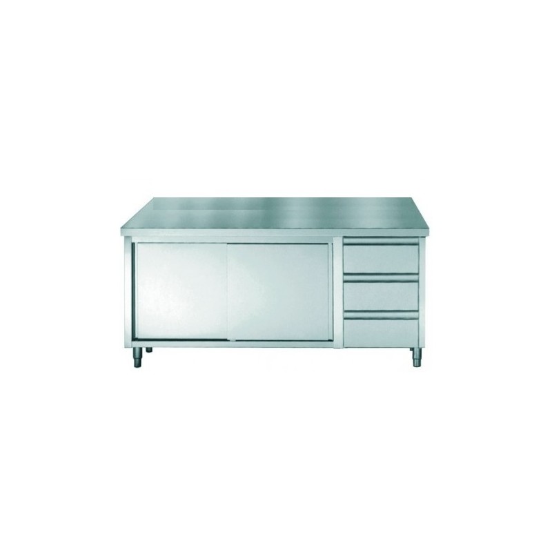 placard inox sans dosseret avec portes coulissantes et 3 tiroirs longueur 1600 mm