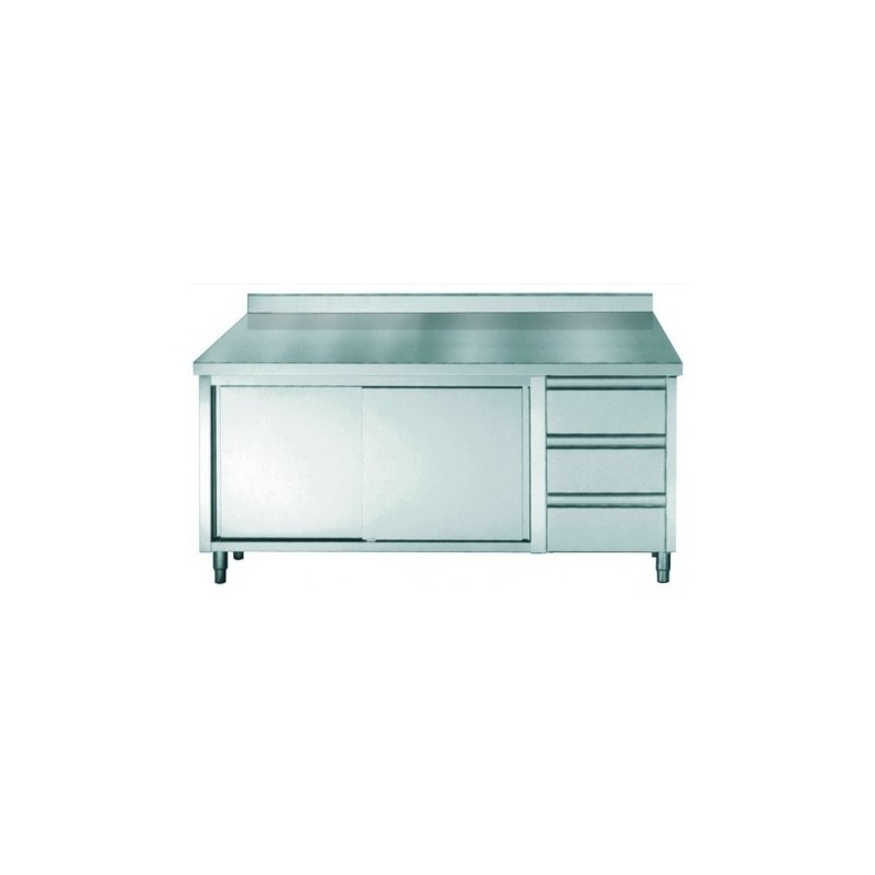 placard inox avec dosseret avec portes coulissantes et 3 tiroirs longueur 1600 mm