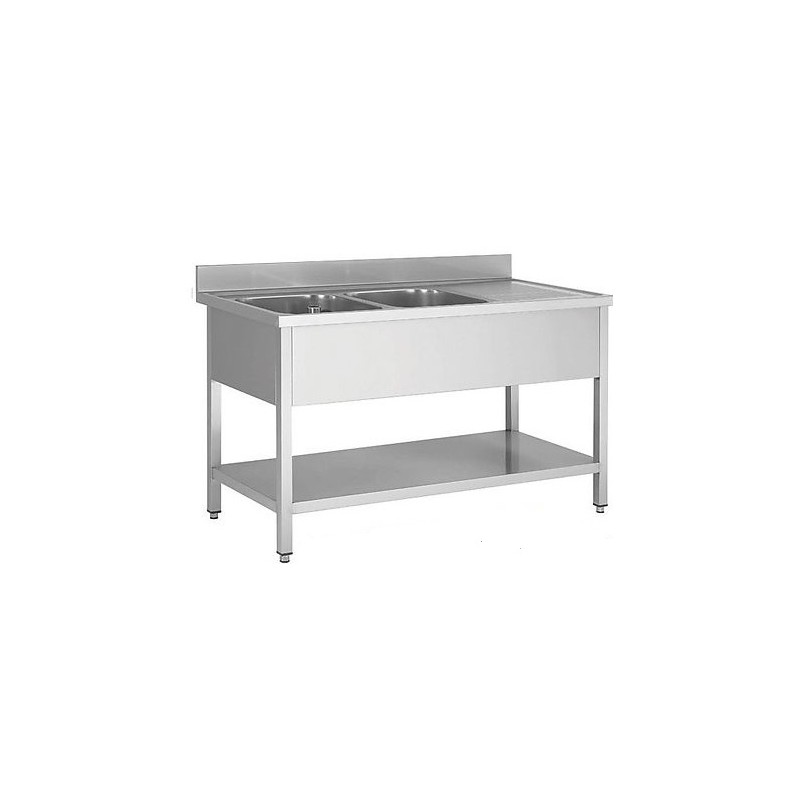 plonge inox 2 bacs égouttoir droite 1600 x 700 éco