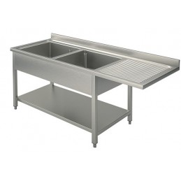 plonge 2 bacs 1 égouttoir droite avec passage lave vaisselle 1600 x 600