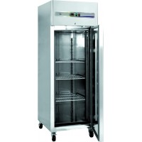 Armoire réfrigérée positive inox porte pleine ou porte vitrée, sur roulettes, d'une capacité de 600 litres